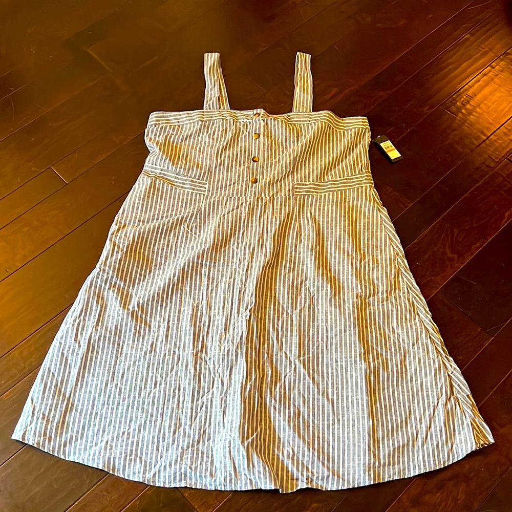 Striped Sleeveless A-Line Summer Dress - Blue & White
